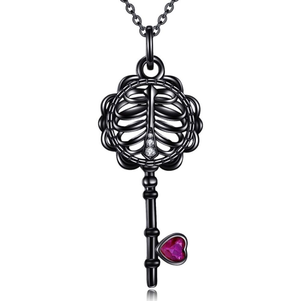 18k Skeleton Heart Key Necklace